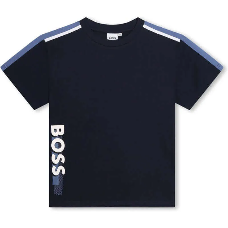 Boys Navy Side Logo Short Sleeve T-Shirt