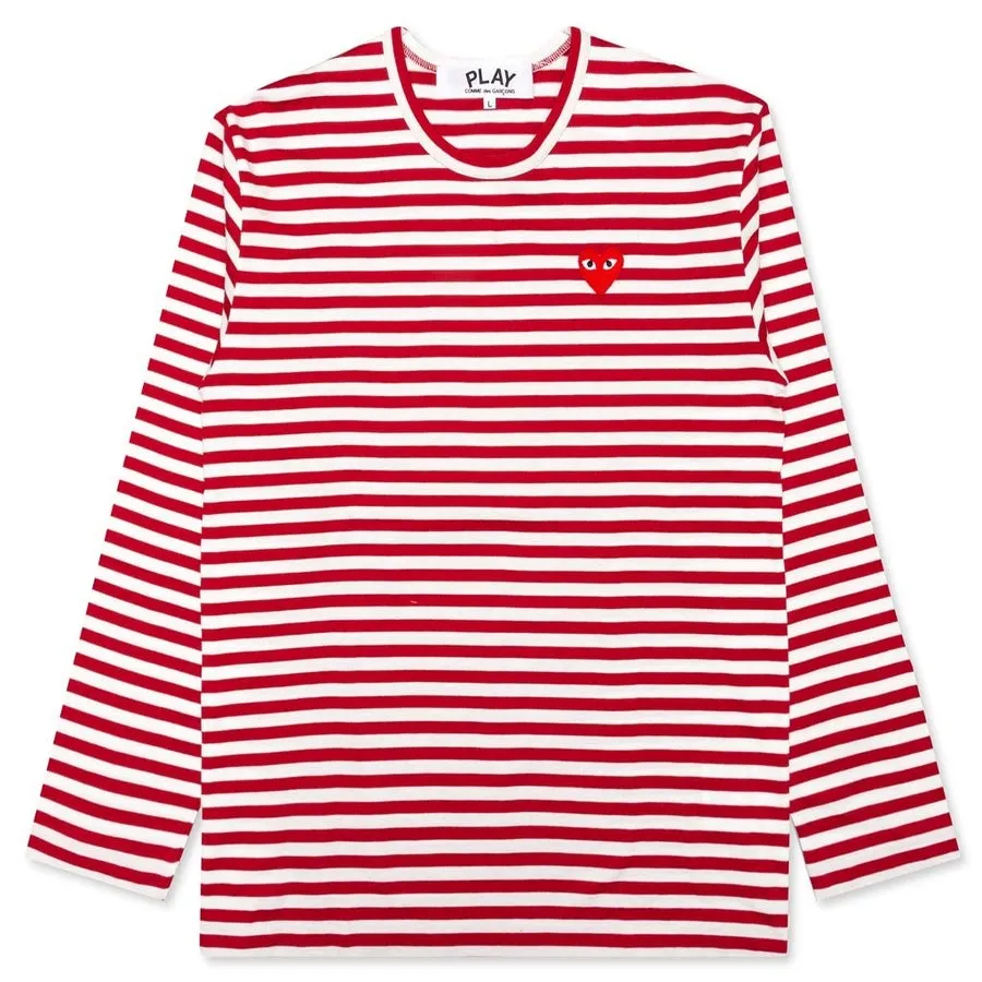 Comme Des Garcons Play Striped L/S T-Shirt Red/White (Size S)