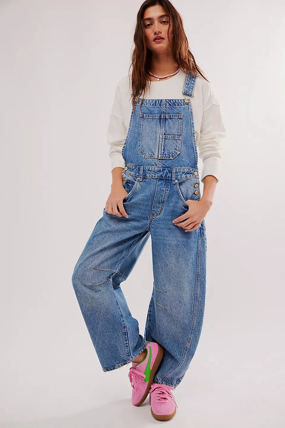 Free People We The Free Good Luck Barrel Overalls - ULTRA LIGHT BEAM