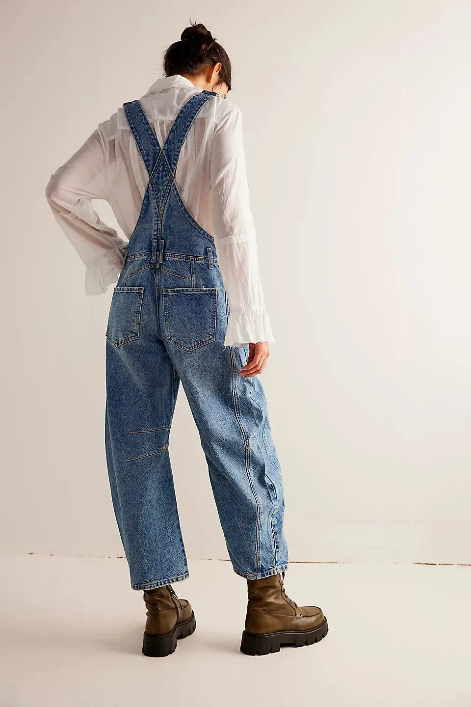 Free People We The Free Good Luck Barrel Overalls - ULTRA LIGHT BEAM