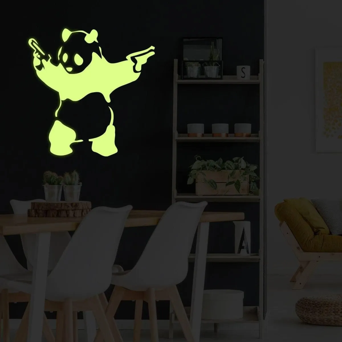 Glowing City Panda Wall Decal, Luminous Urban Theme Wall Art Sticker