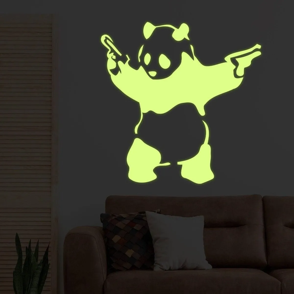 Glowing City Panda Wall Decal, Luminous Urban Theme Wall Art Sticker