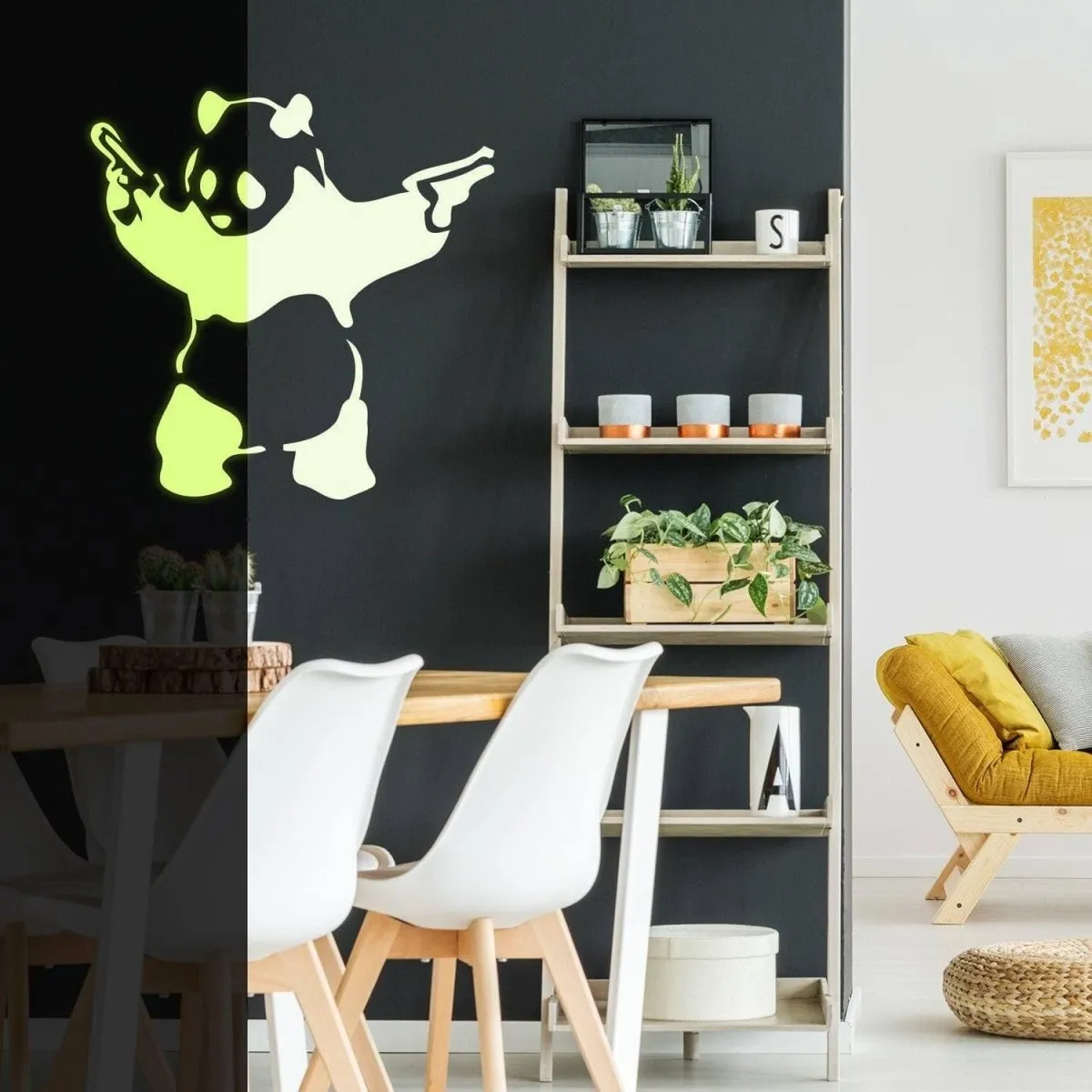 Glowing City Panda Wall Decal, Luminous Urban Theme Wall Art Sticker