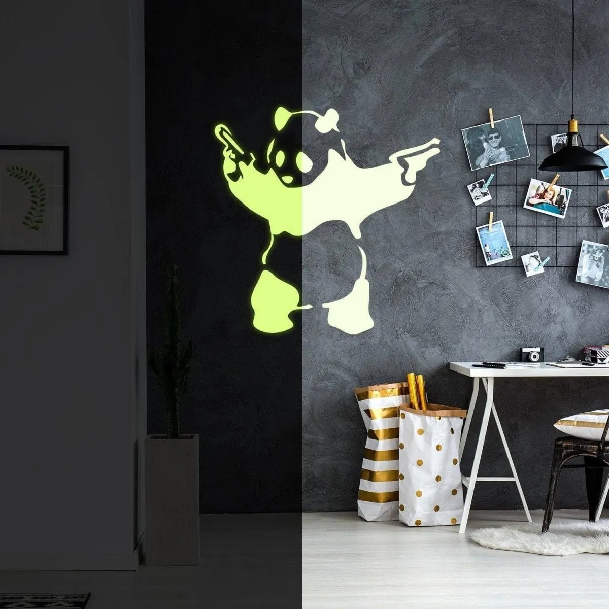 Glowing City Panda Wall Decal, Luminous Urban Theme Wall Art Sticker