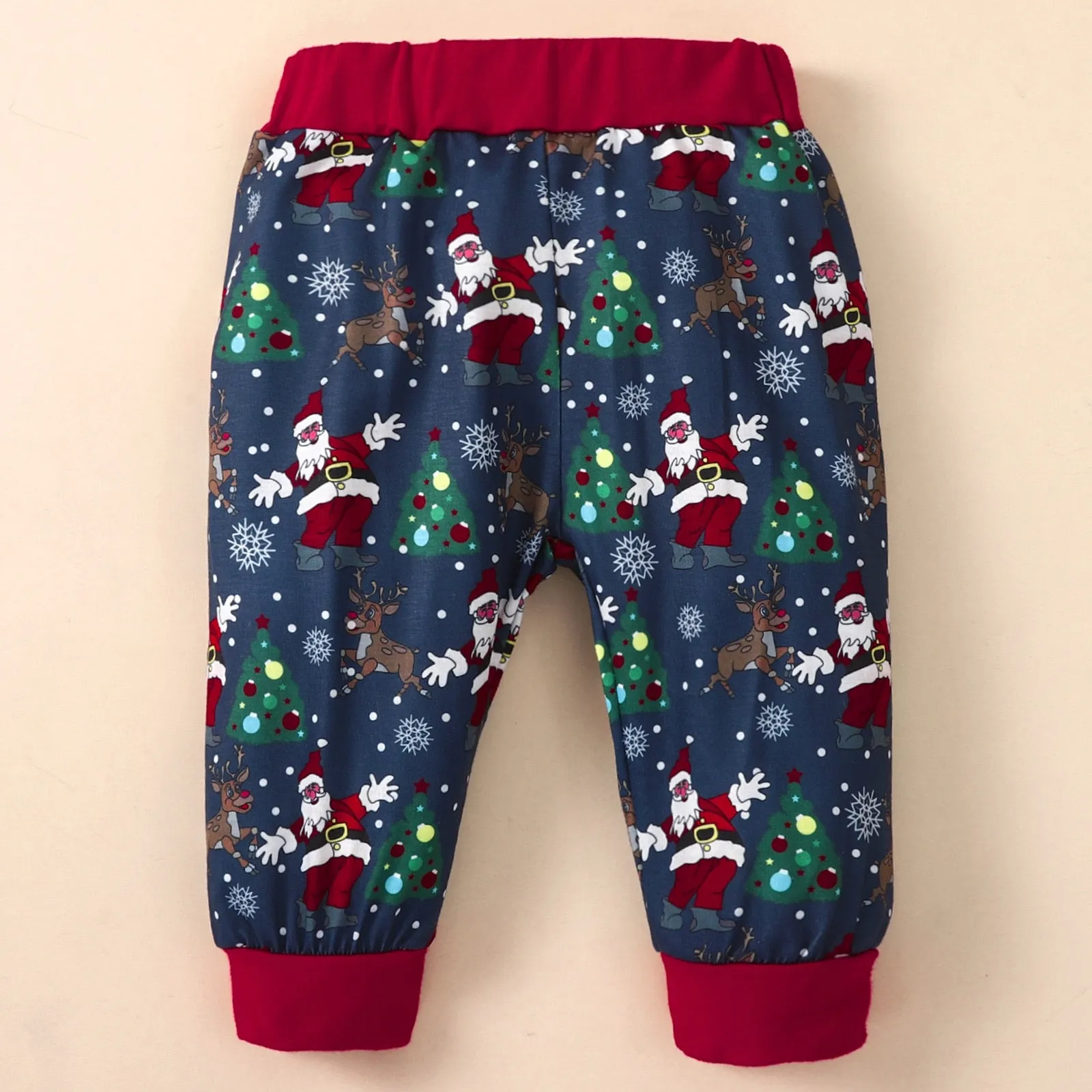 Infant Boys Girls Winter Long Sleeve Christmas Santa Cartoon Prints Romper Pants Hat Outfit