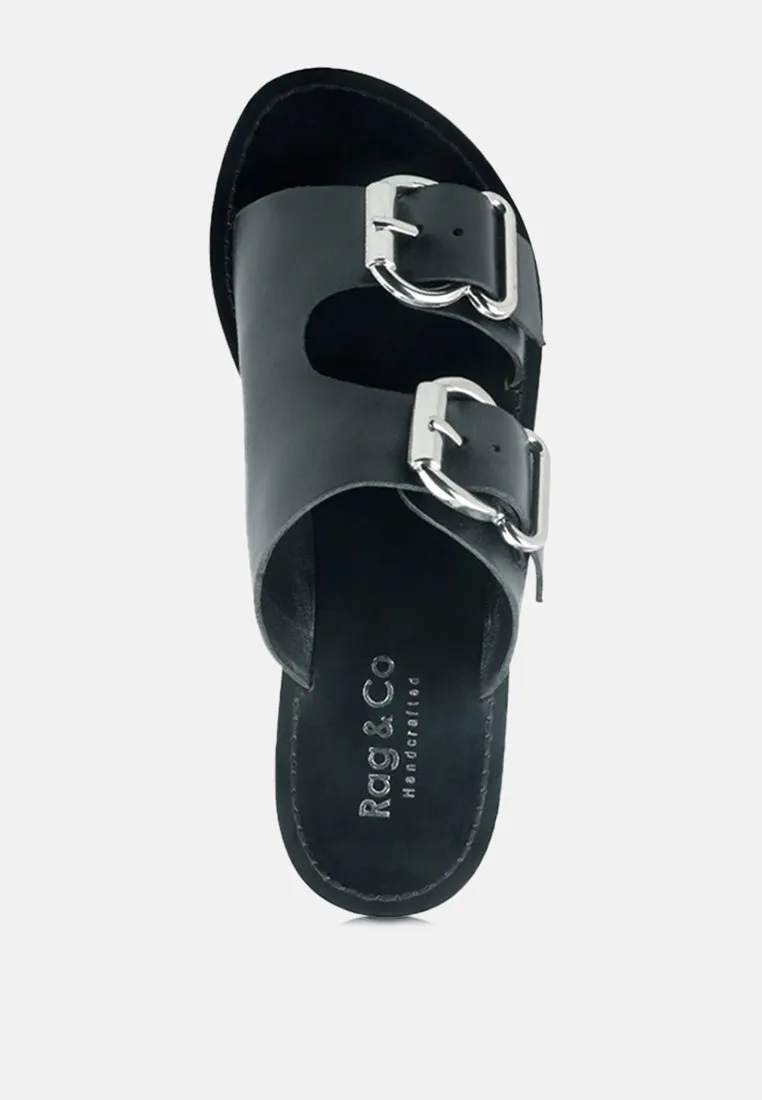 KELLY Black Flat Sandal with Buckle Straps