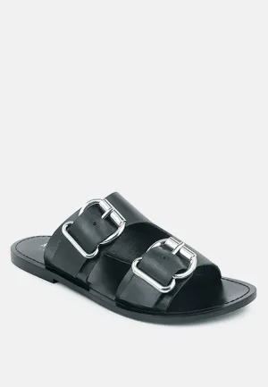 KELLY Black Flat Sandal with Buckle Straps