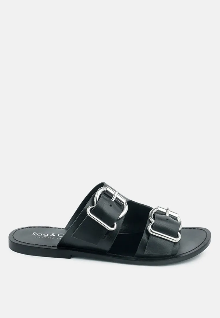 KELLY Black Flat Sandal with Buckle Straps