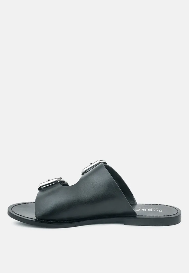 KELLY Black Flat Sandal with Buckle Straps