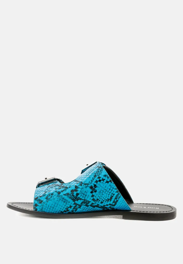 KELLY Blue Flat Sandal with Buckle Straps