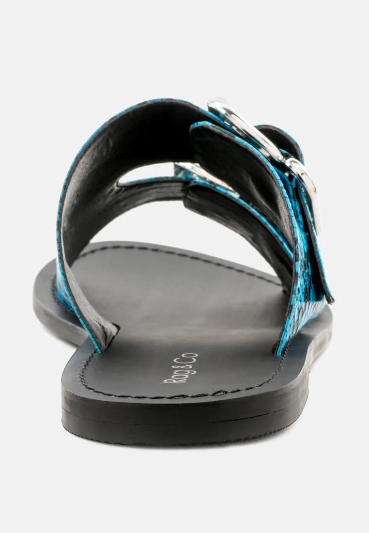 KELLY Blue Flat Sandal with Buckle Straps