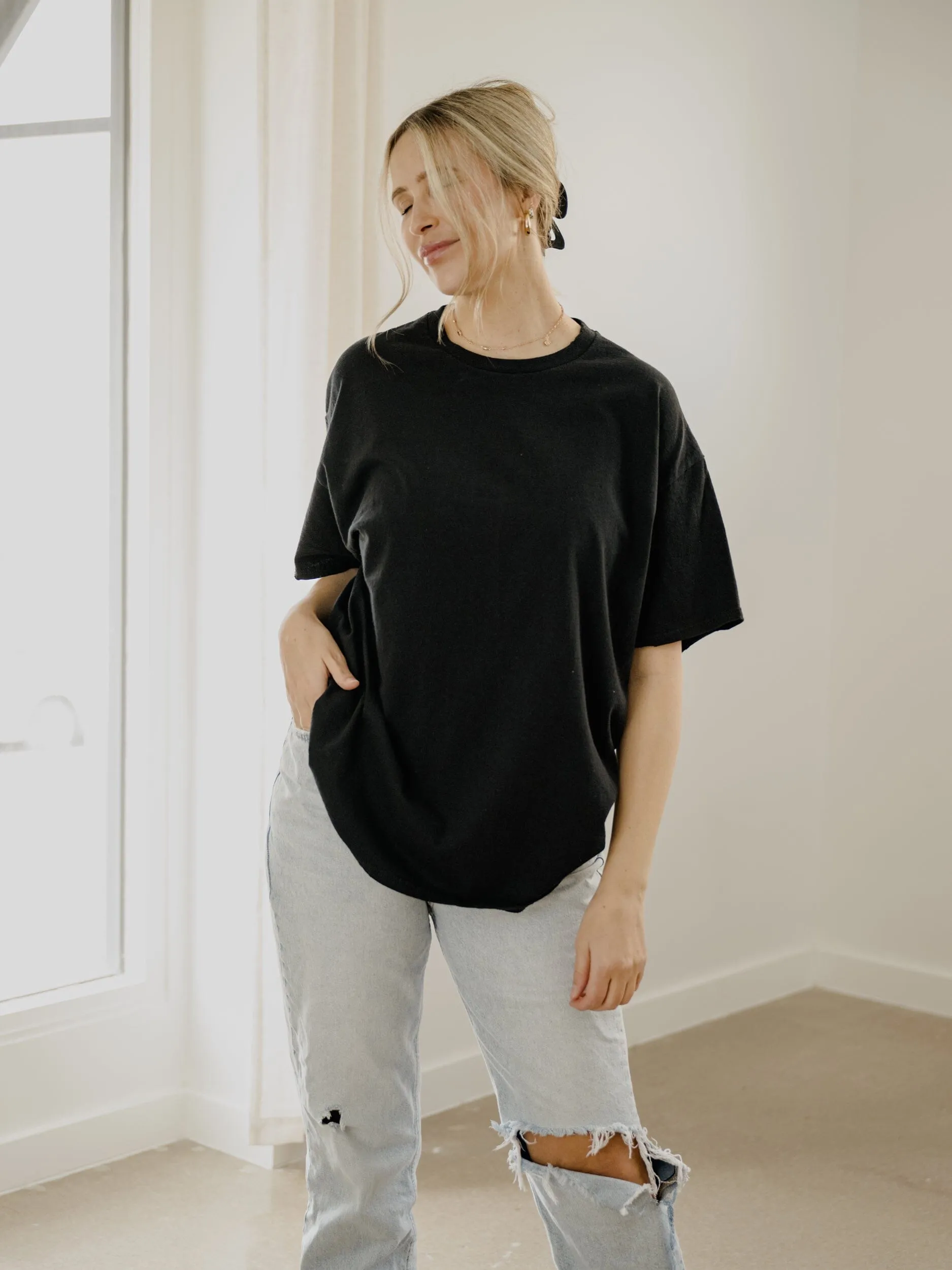 LivyLu Blank Black Thrifted Tee