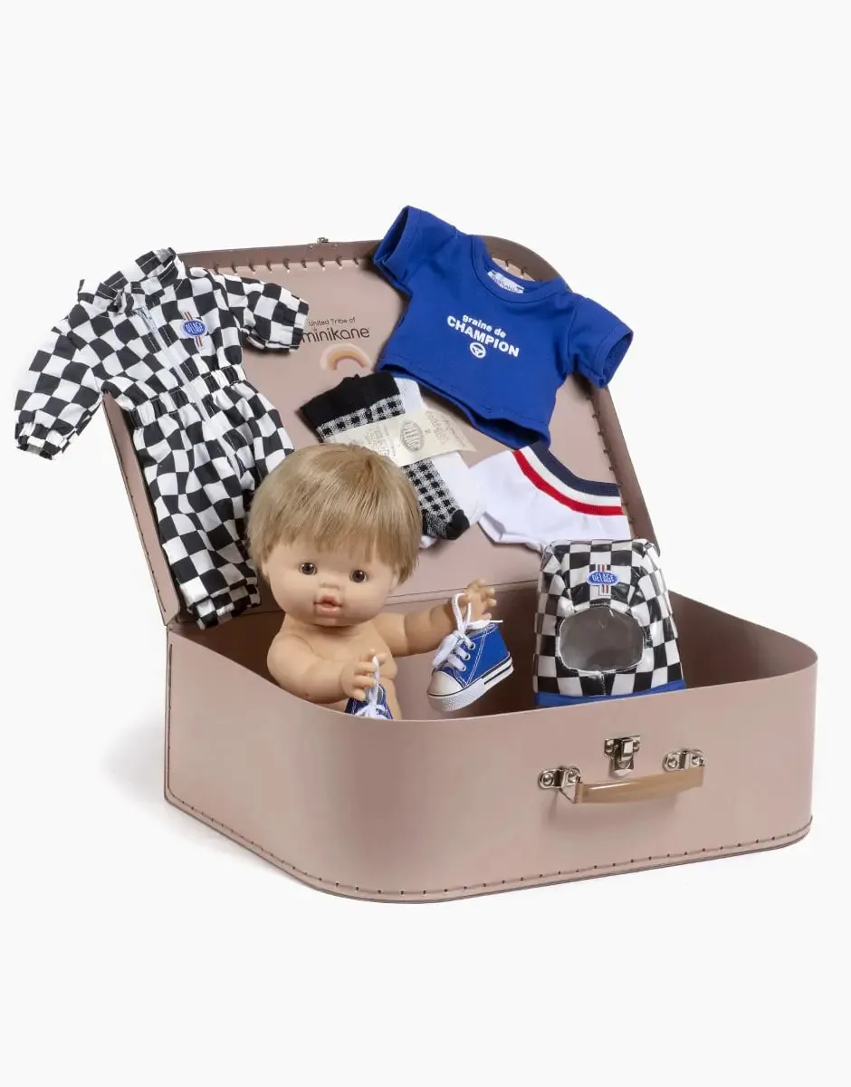 Minikane X Delage Baby Doll(34cm) – Archie with Racing Suitcase