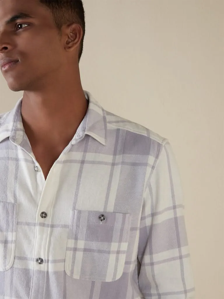 Nuon Off-White Checkered Slim-Fit Shirt