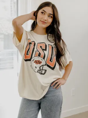 OSU Cowboys Helmet Fade Off White Thrifted Tee