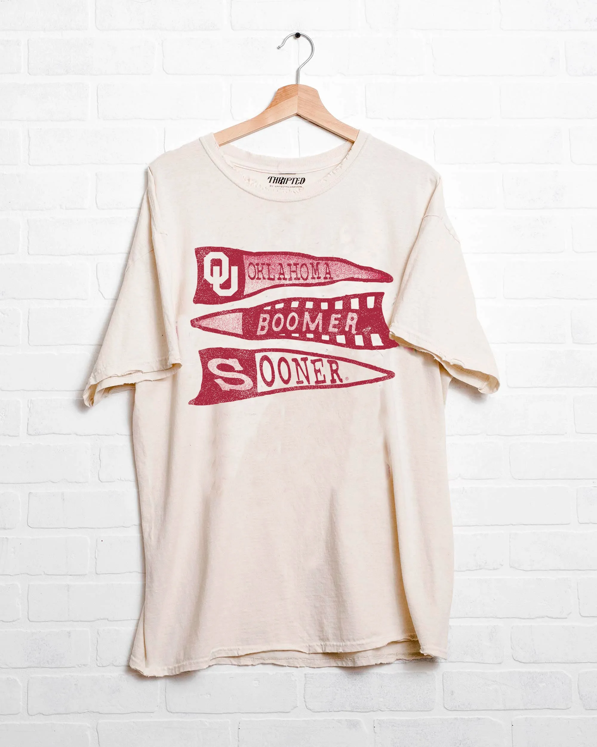 OU Sooners Pennant Off White Thrifted Tee