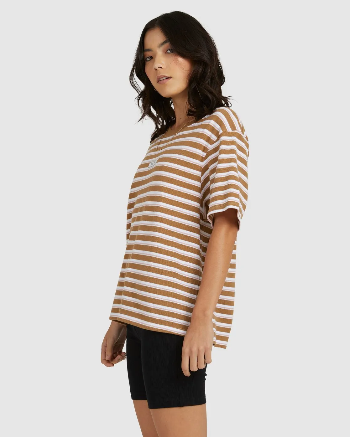 Patch Stripe Easy Tee - Light Brown