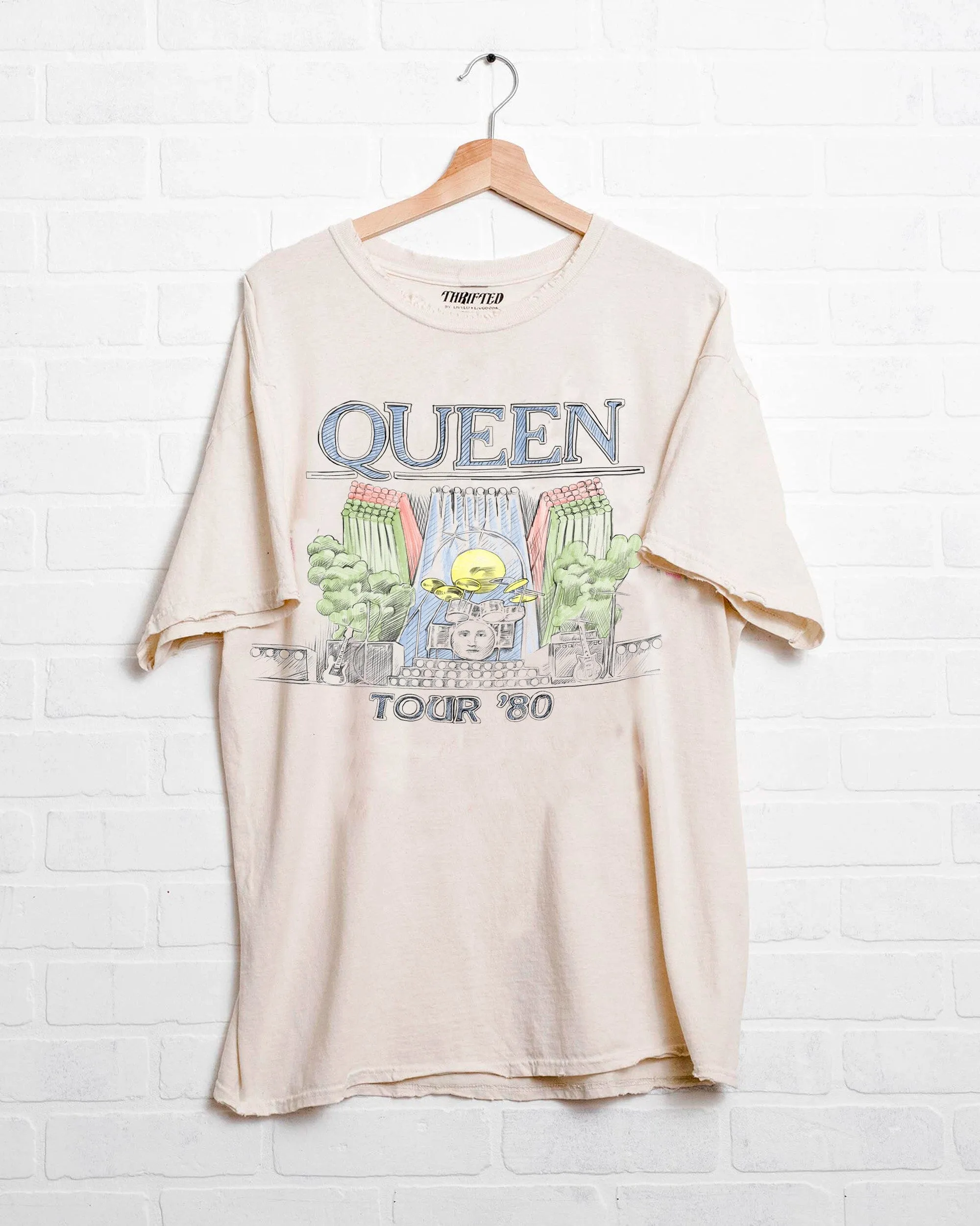 Queen 1980 Tour Off White Thrifted Tee