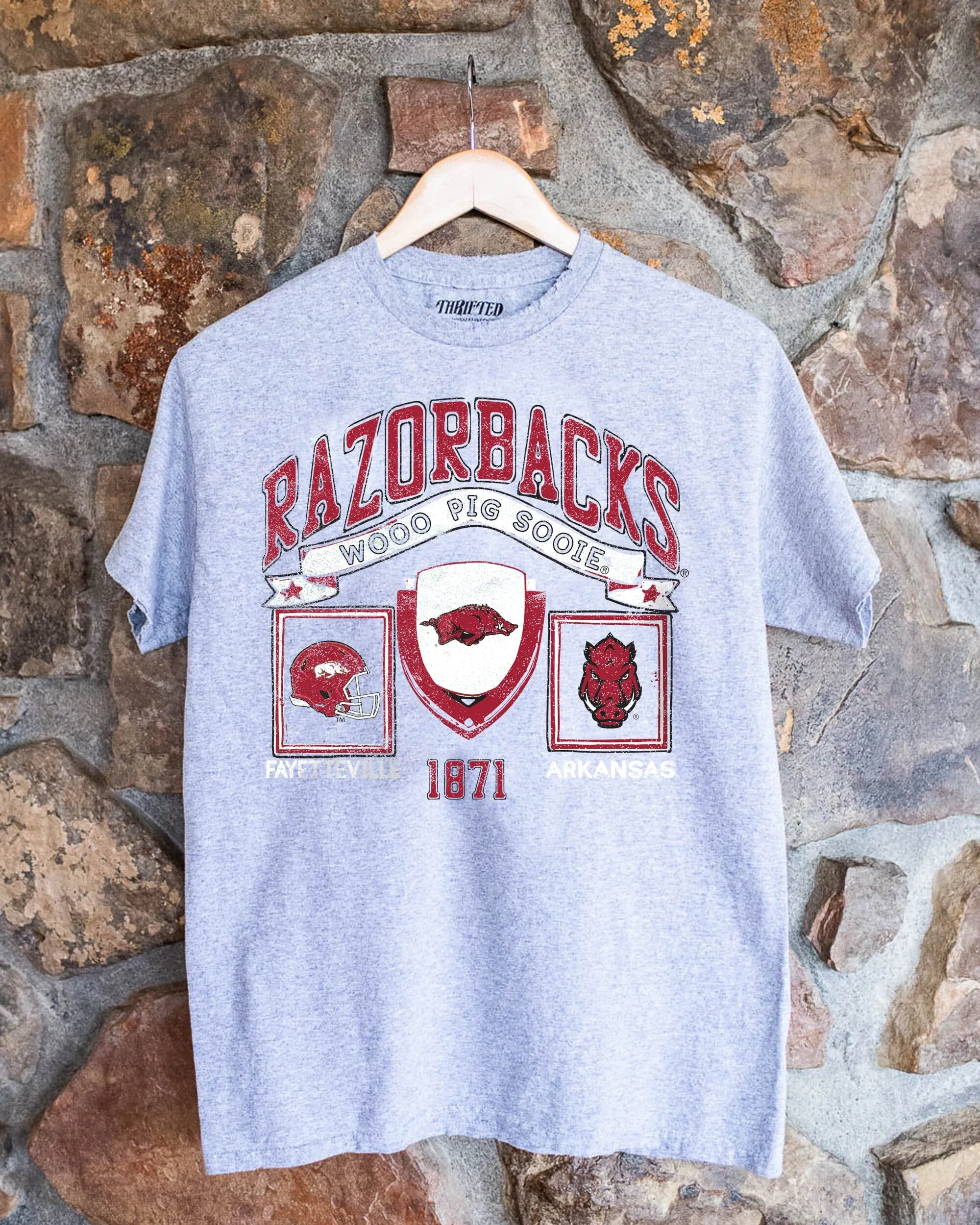 Razorbacks Prep Patch Gray Thrifted Tee