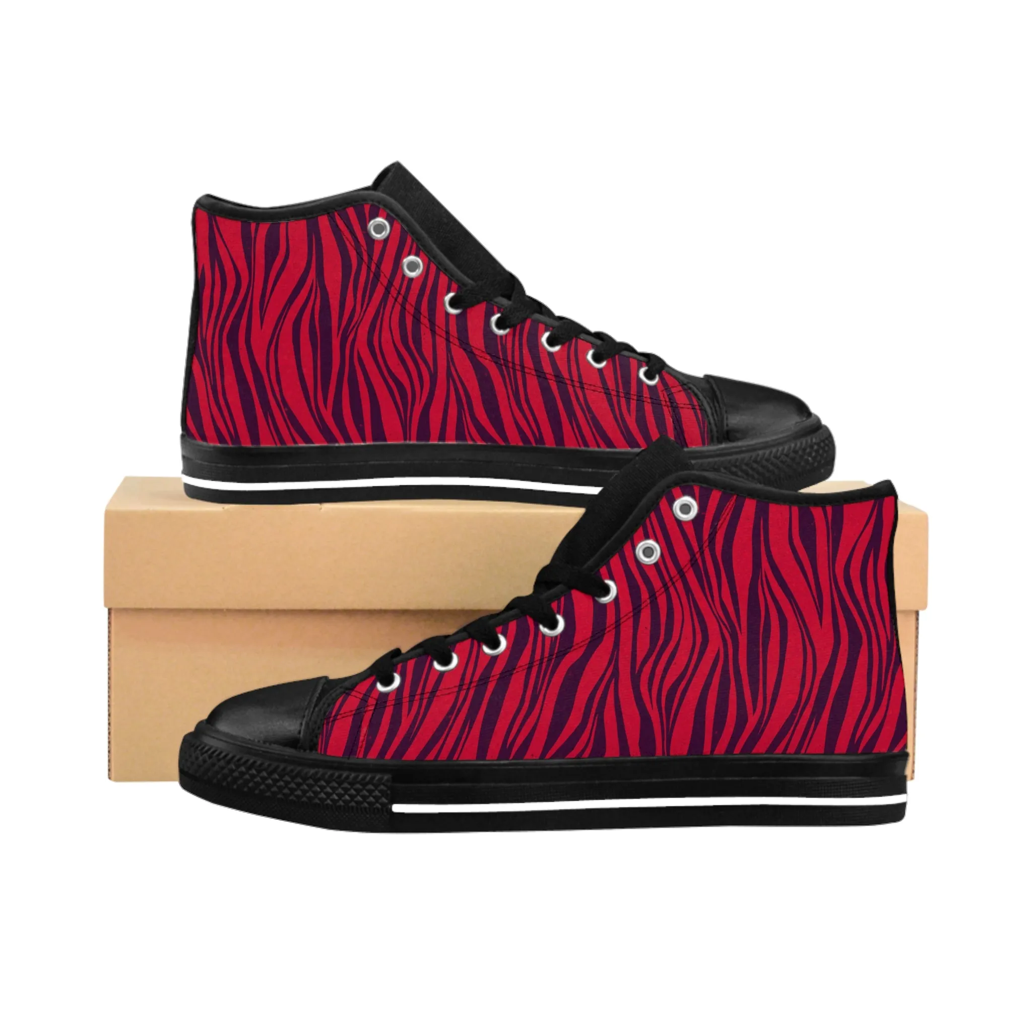 Red Zebra Stripes Women's Classic Sneakers