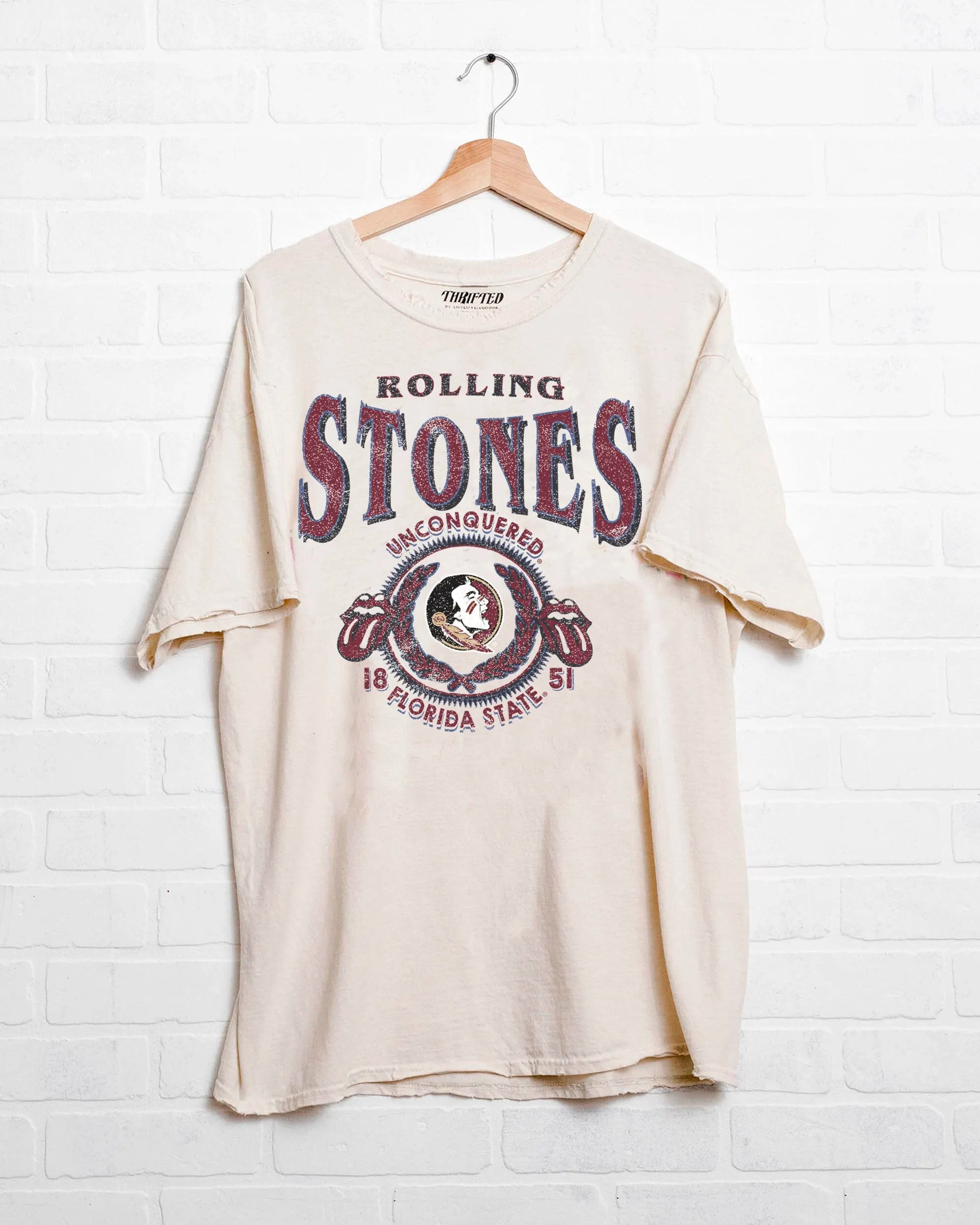 Rolling Stones FSU Seminoles College Seal Off White Thrifted Tee