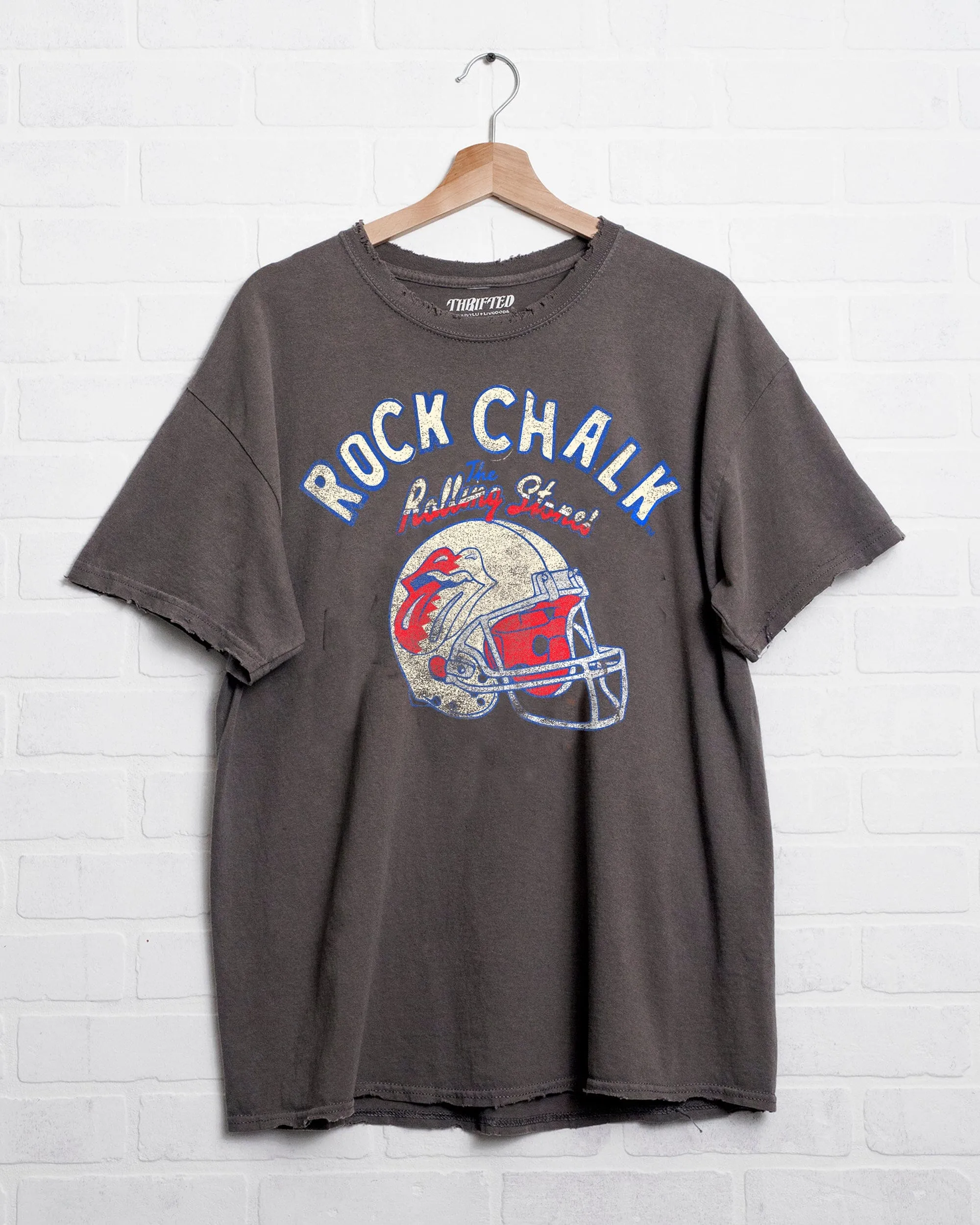 Rolling Stones KU Jayhawks Helmet Lick Charcoal Thrifted Tee