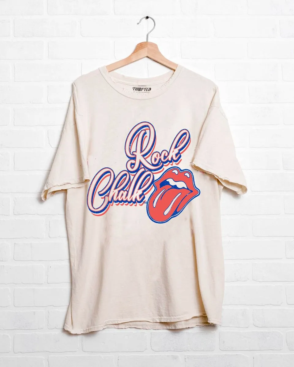 Rolling Stones KU Jayhawks Malibu Puff Ink Off White Thrifted Tee