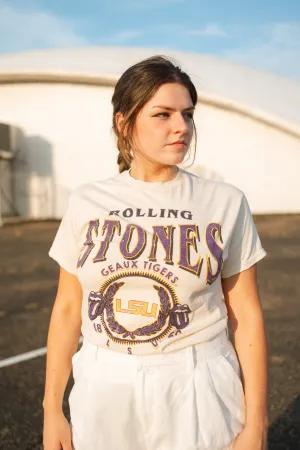 Rolling Stones LSU Tigers College Seal Off White Thrifted Tee