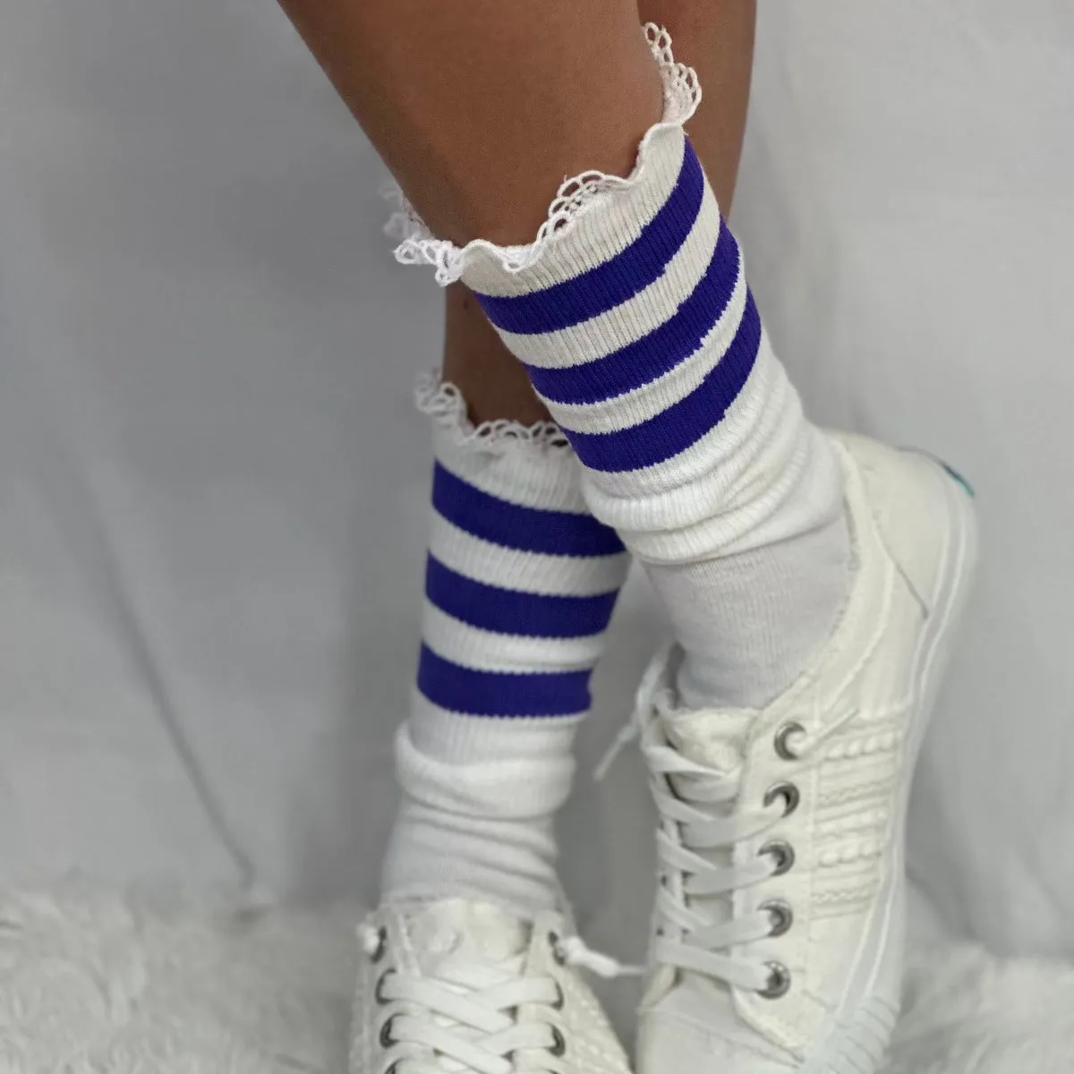 SCHOOLGIRL  striped athletic socks women's - periwinkle