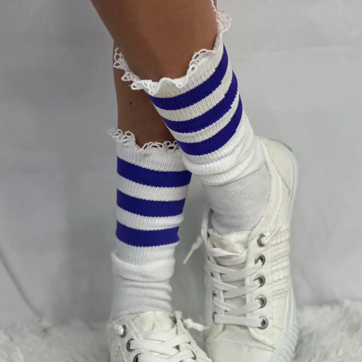 SCHOOLGIRL  striped athletic socks women's - periwinkle