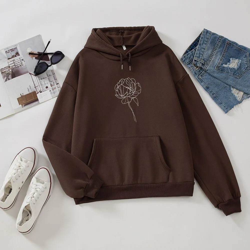 Simple Flower Outline Women's Hoodie: An everyday casual