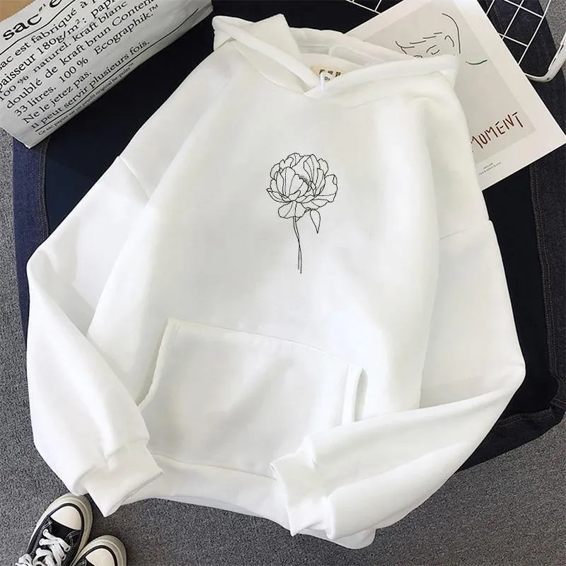 Simple Flower Outline Women's Hoodie: An everyday casual