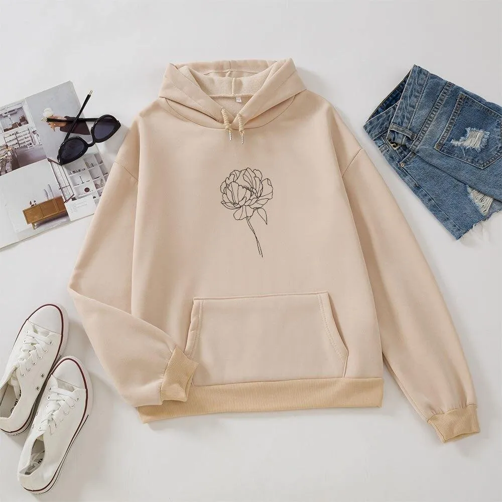 Simple Flower Outline Women's Hoodie: An everyday casual