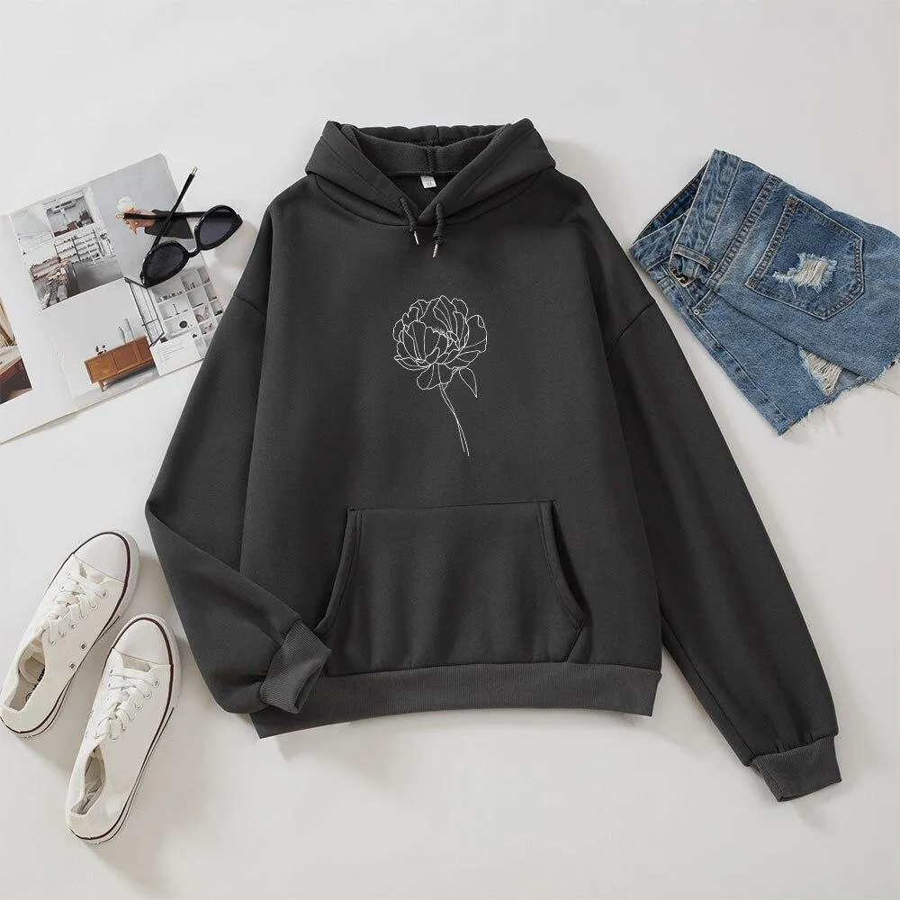 Simple Flower Outline Women's Hoodie: An everyday casual