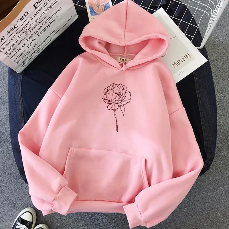 Simple Flower Outline Women's Hoodie: An everyday casual