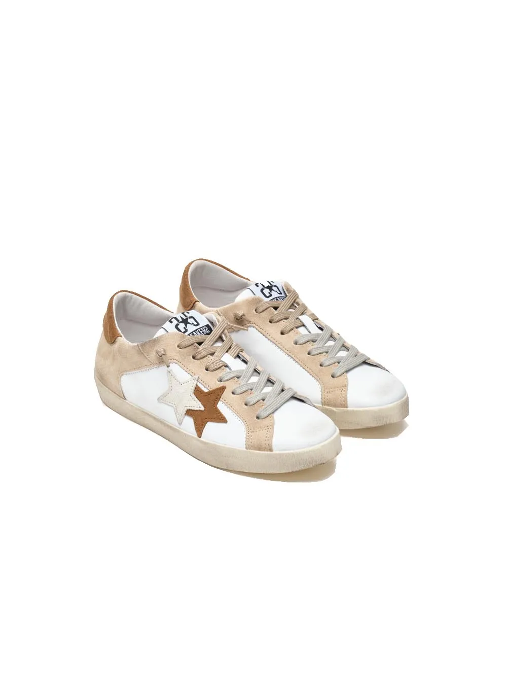 Sneakers Low 100 In Pelle Bianca Dettagli Crosta Beige/Ghiaccio/Marrone Con Effetto ''Used''