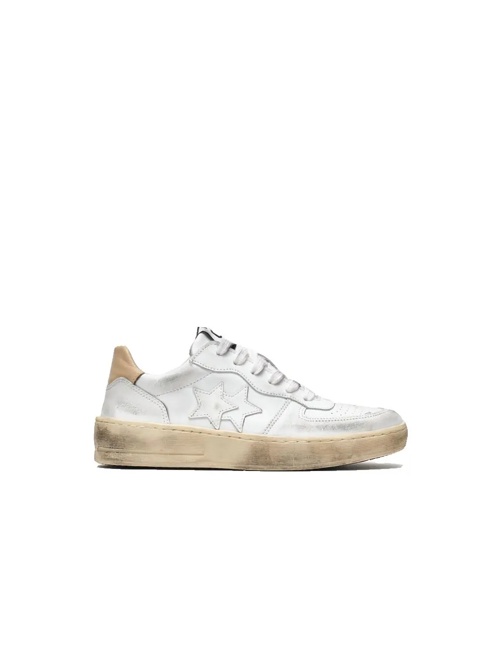 sneakers Padel In Pelle Bianca E Dettagli Beige Effetto ''Used''