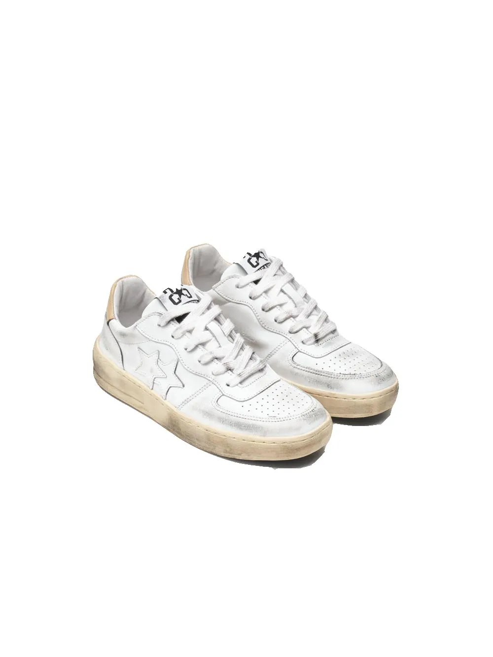 sneakers Padel In Pelle Bianca E Dettagli Beige Effetto ''Used''