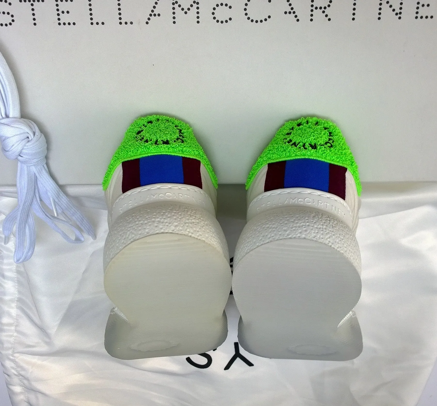 Stella McCartney Loop White and Lime Green Recycled Sneakers New in Box