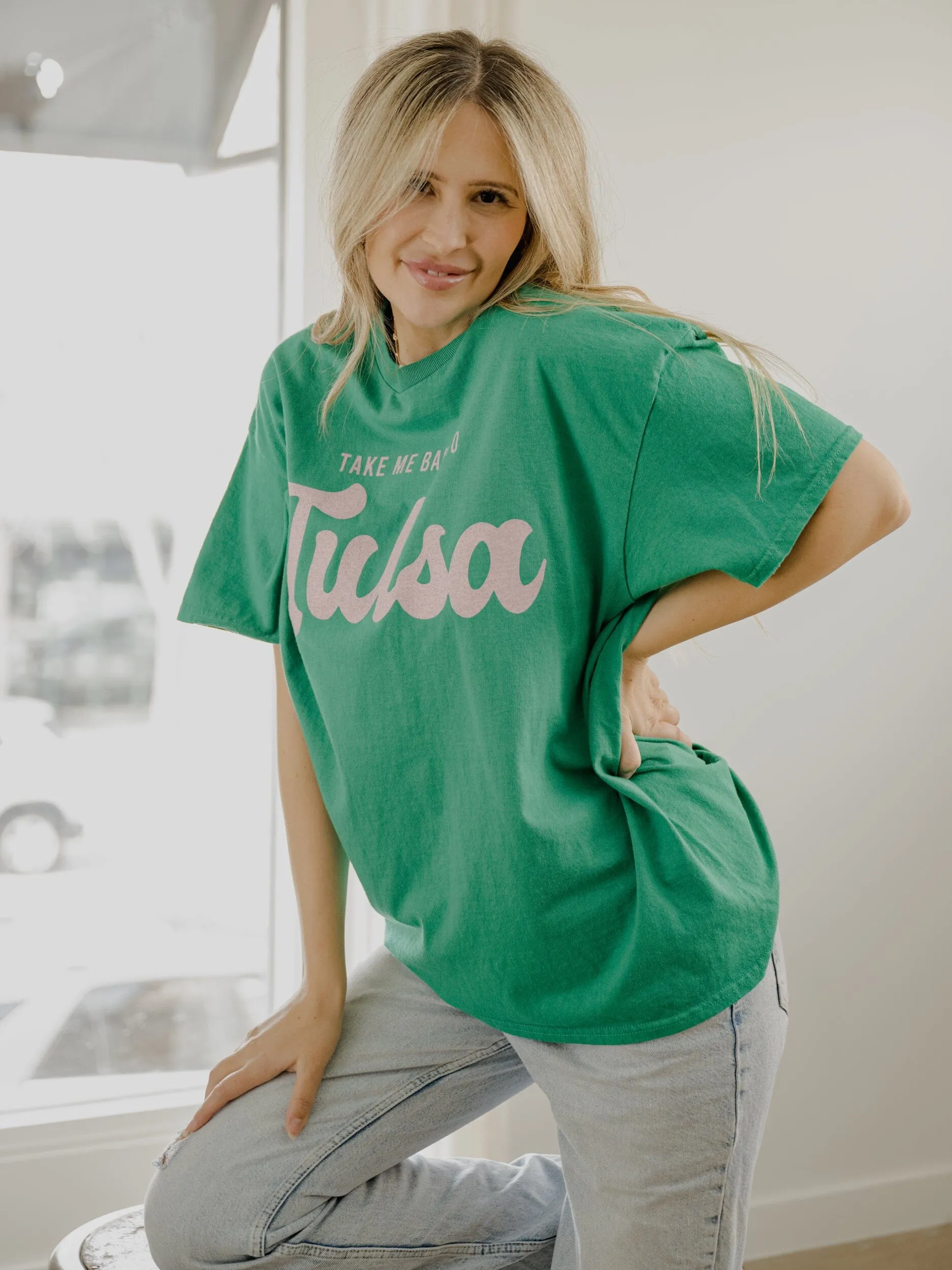 Take Me Back to Tulsa Green Thrifted Tee