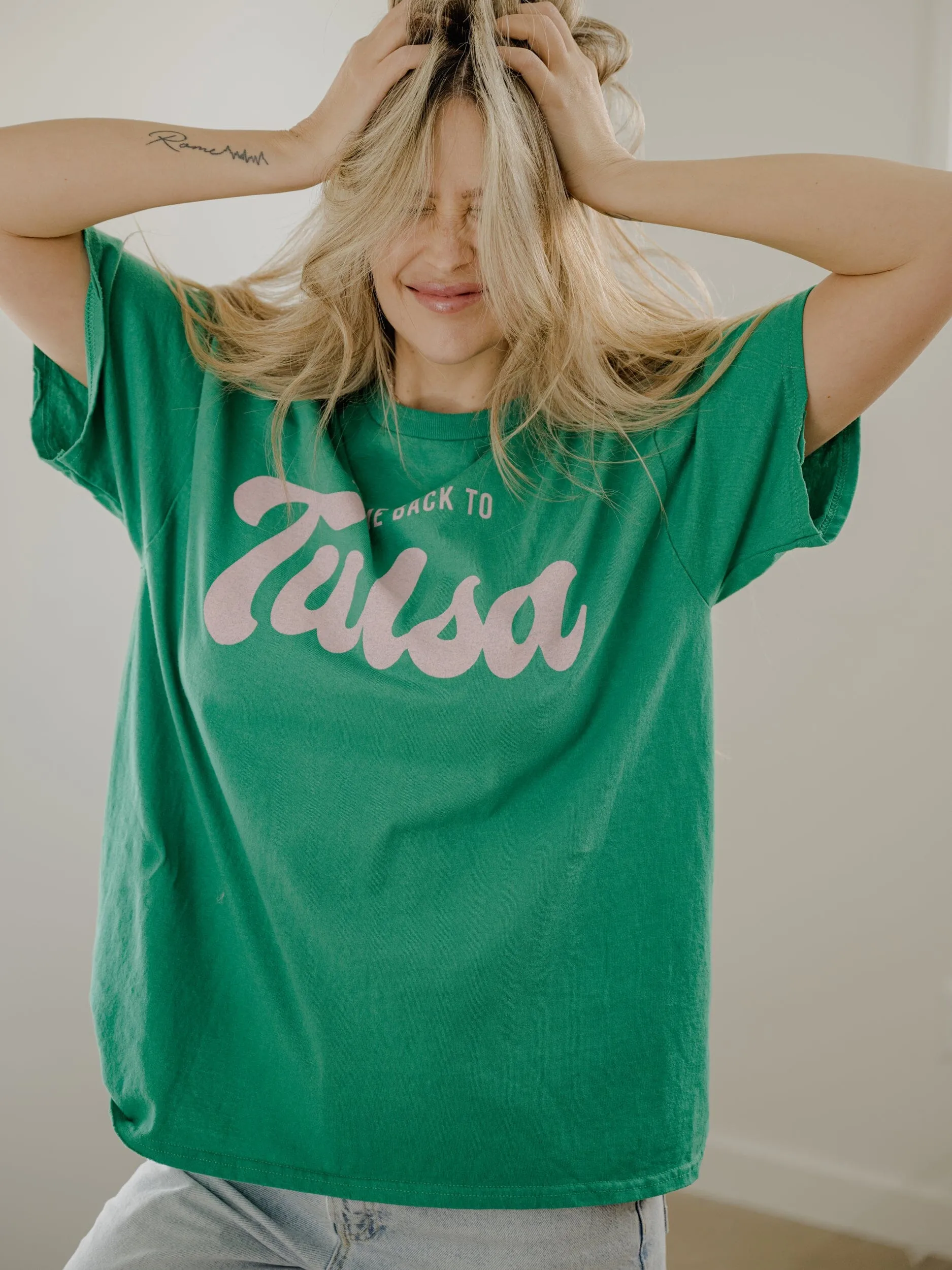 Take Me Back to Tulsa Green Thrifted Tee