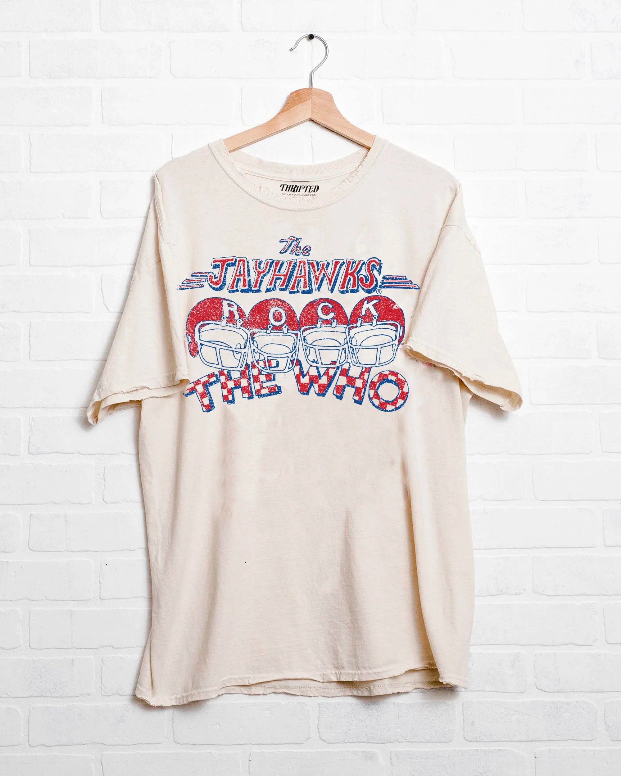 The Who KU Jayhawks Rock Off White Thrifted Tee