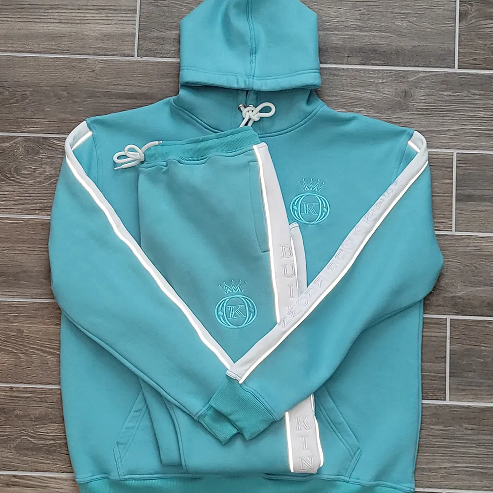 Turquoise Embroidered Hoodie Tracksuit