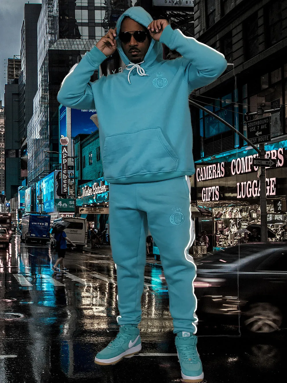 Turquoise Embroidered Hoodie Tracksuit