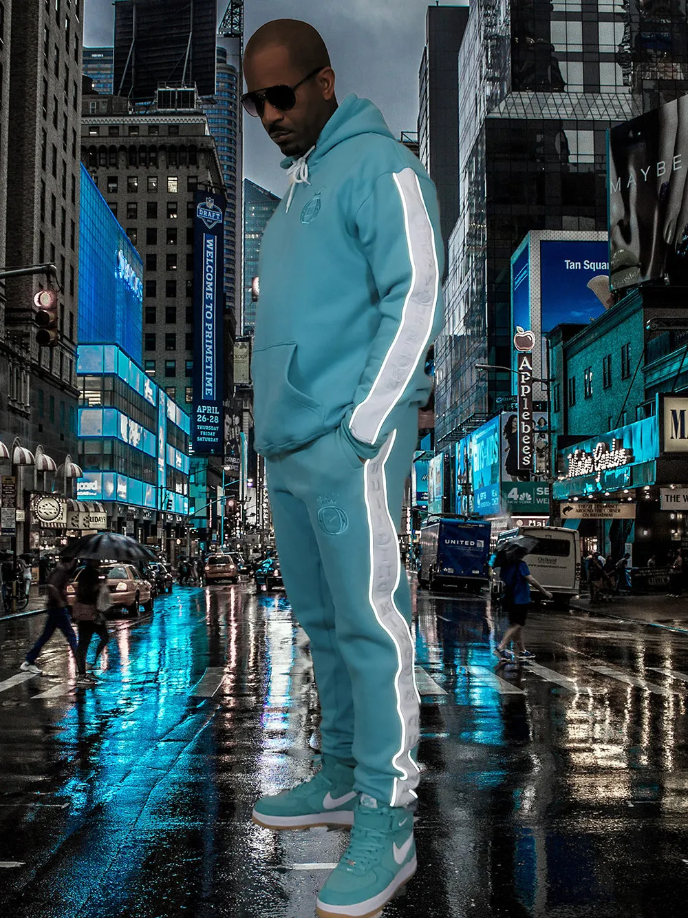 Turquoise Embroidered Hoodie Tracksuit