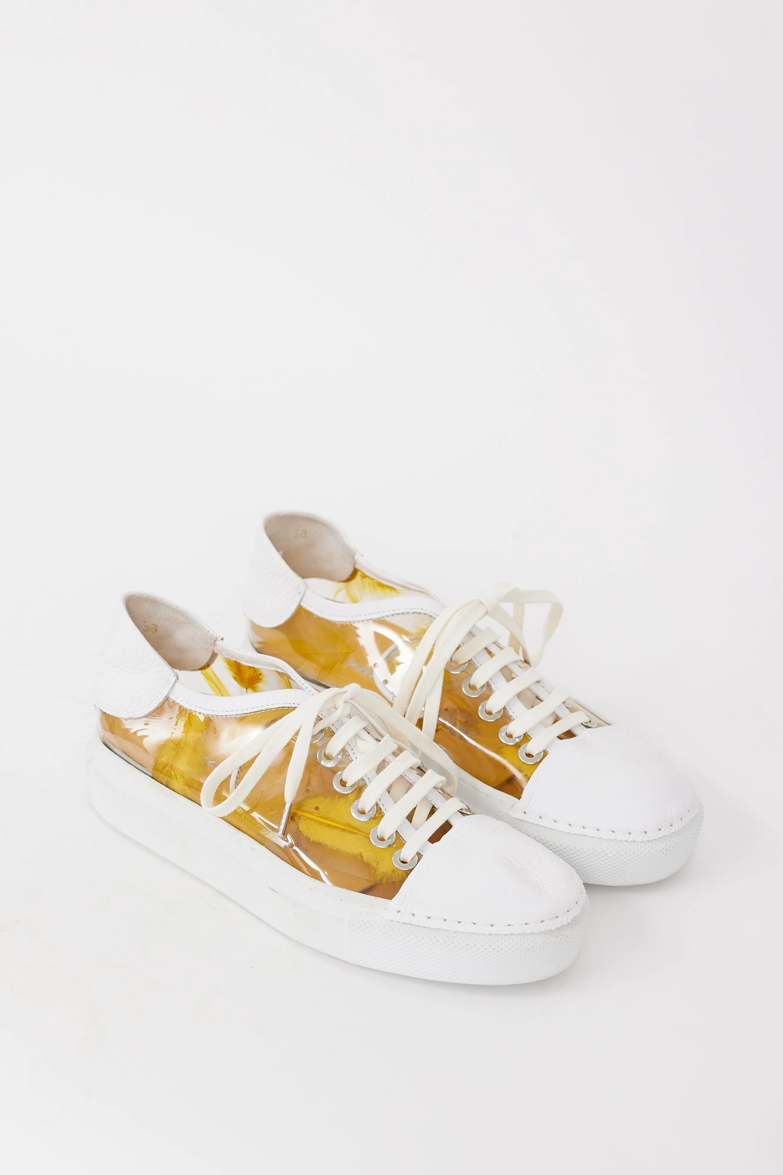 White Leather & Yellow PVC Feather Sneaker