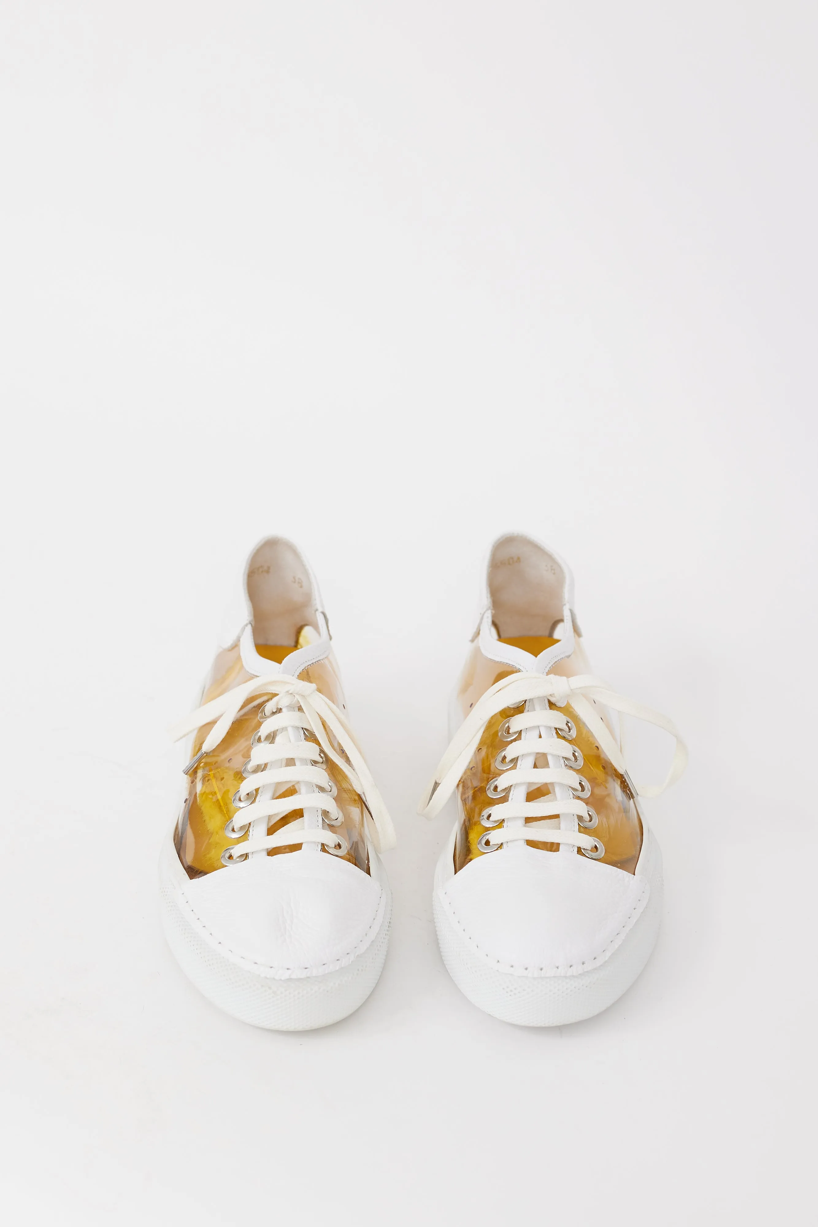 White Leather & Yellow PVC Feather Sneaker